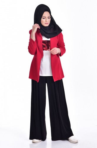 Ensemble Deux Pieces Blouse Veste 8914-02 Rouge 8914-02