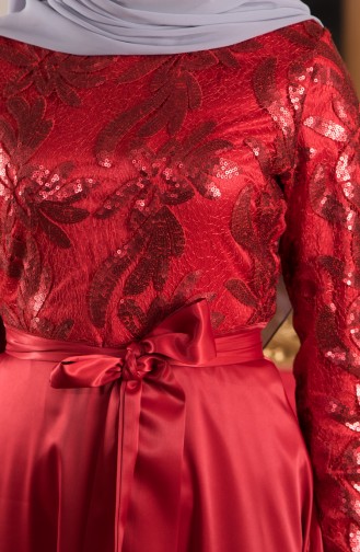 Kemer Detaylı Abiye Elbise 1628-05 Kırmızı