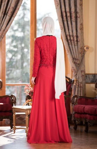 Robe de Soirée en Mousseline a Dentelle 7810-03 Rouge 7810-03