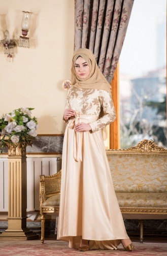 Abendkleid mit Gürtel   1628-01 Creme 1628-01