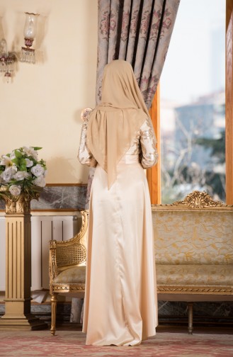Cream Hijab Evening Dress 1628-01