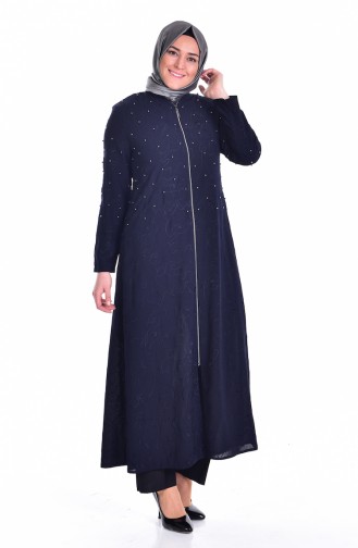 Große Größen Abaya mit Perlen  3017-01 Dunkelblau 3017-01