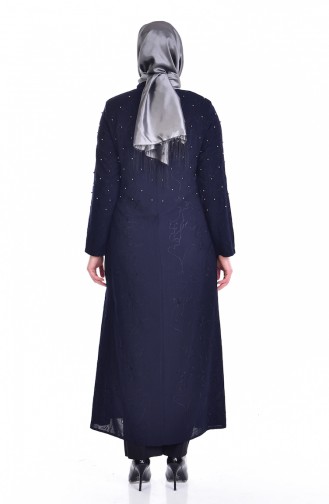 Abaya avec Perles Grande Taille 3017-01 Bleu Marine 3017-01