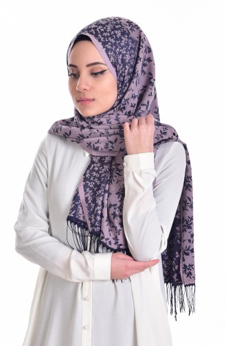 Châle Jacquard a Motifs 1159-02 Bleu Marine Rose Pâle 1159-02