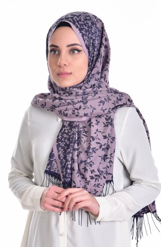 Châle Jacquard a Motifs 1159-02 Bleu Marine Rose Pâle 1159-02