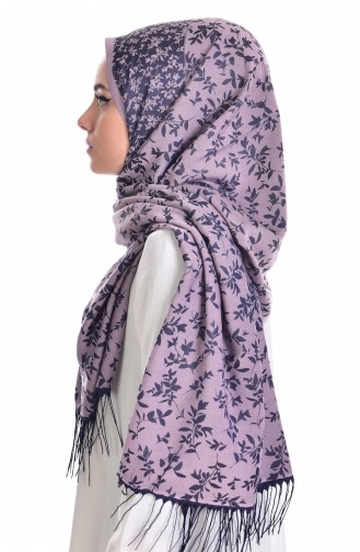 Châle Jacquard a Motifs 1159-02 Bleu Marine Rose Pâle 1159-02