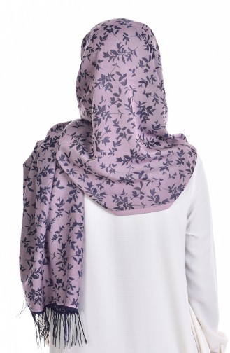 Châle Jacquard a Motifs 1159-02 Bleu Marine Rose Pâle 1159-02