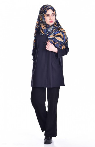 Buttoned Coat 10035-01 Navy Blue 10035-01