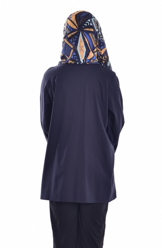 Buttoned Coat 10035-01 Navy Blue 10035-01