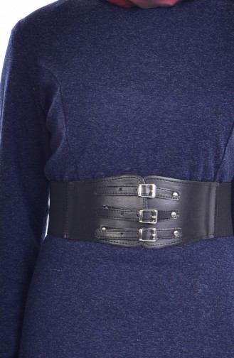 Leather Belt Dress 5139-06 Navy Blue 5139-06