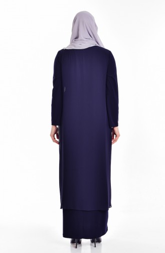 Büyük Beden Taş Baskılı Elbise 6101-01 Lacivert