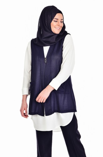 Plus Size Buttoned Vest 2170-03 Navy Blue 2170-03