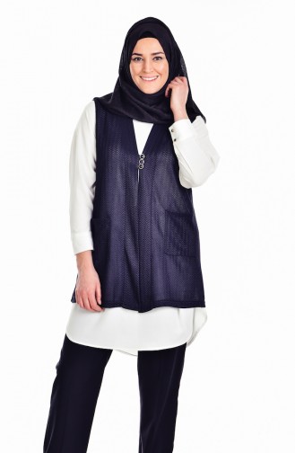 Plus Size Buttoned Vest 2170-03 Navy Blue 2170-03