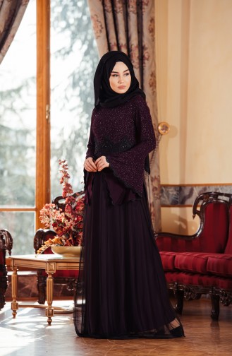 Purple Hijab Evening Dress 3834-02