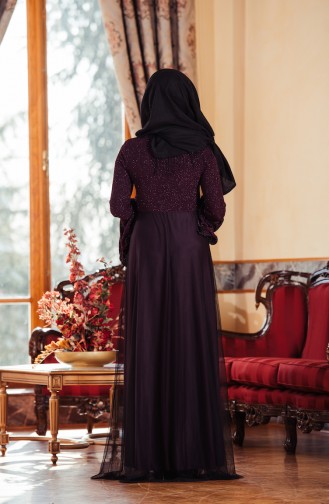 Purple Hijab Evening Dress 3834-02