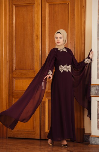 Plum Hijab Evening Dress 52674-02