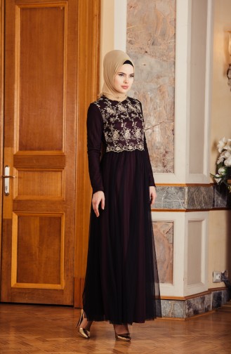 Plum Hijab Evening Dress 52675-09