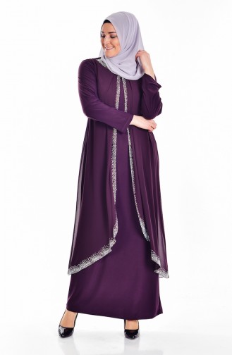 Übergröße Stein Bedrucktes Kleid 6101-02 Zwetschge 6101-02