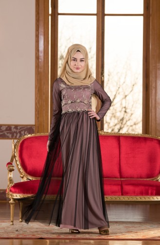 Powder Hijab Evening Dress 52675-03