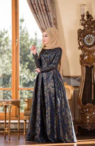 Jakarlı Abiye Elbise 7937-04 Saks Gold