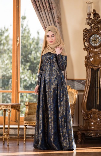 Jakarlı Abiye Elbise 7937-04 Saks Gold