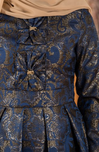Robe de Soirée Jacquard 7937-04 Bleu Roi Or 7937-04