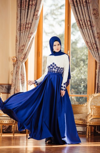 Saxe Hijab Evening Dress 7174-01