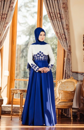 Saxe Hijab Evening Dress 7174-01