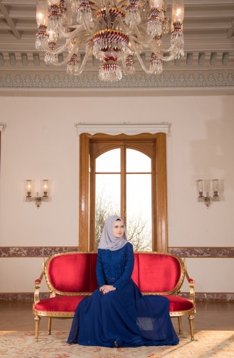 Saxe Hijab Evening Dress 7810-01
