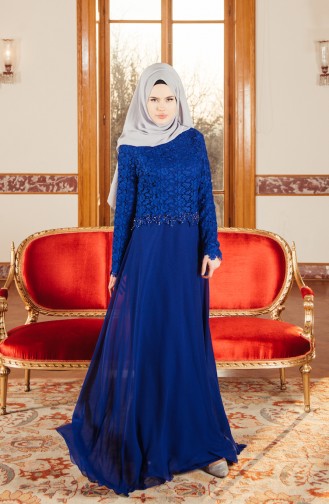 Saxe Hijab Evening Dress 7810-01
