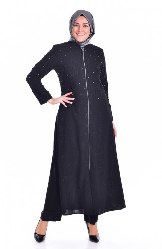 Abaya avec Perles Grande Taille 3017-02 Noir 3017-02