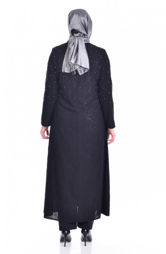 Abaya avec Perles Grande Taille 3017-02 Noir 3017-02