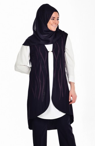 Plus Size Stone Printed Vest 4740-01 Black Damson 4740-01