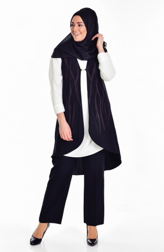 Gilet Pierre İmprimé Grande Taille 4740-01 Noir Plum 4740-01