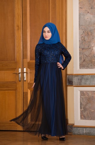 Robe de Soirée a Paillettes 52665-12 Noir Bleu Roi 52665-12