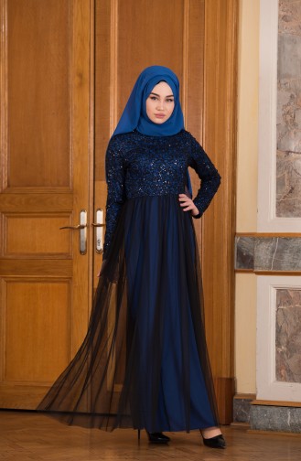 Robe de Soirée a Paillettes 52665-12 Noir Bleu Roi 52665-12