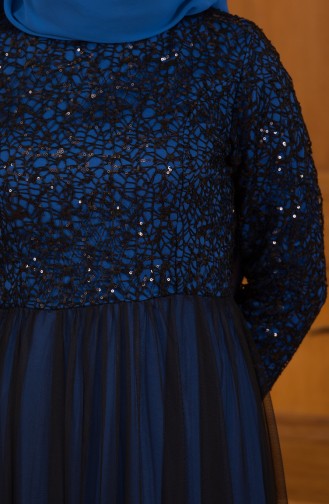 Robe de Soirée a Paillettes 52665-12 Noir Bleu Roi 52665-12