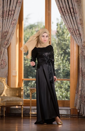 Black Hijab Evening Dress 1628-02
