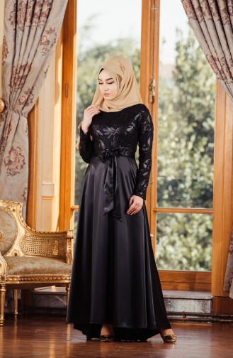 Black Hijab Evening Dress 1628-02