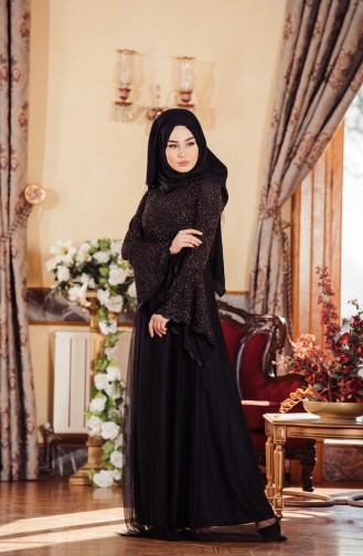 Black Hijab Evening Dress 3834-01