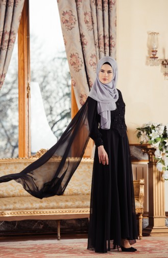 Black Hijab Evening Dress 52657-01