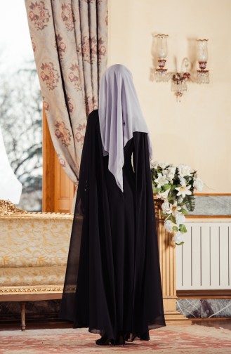 Robe de Soirée Bordée en Mousseline 52657-01 Noir 52657-01