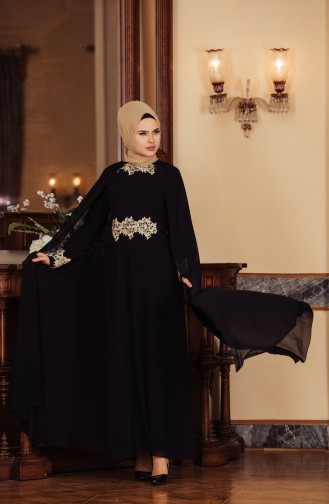 Black Hijab Evening Dress 52674-01
