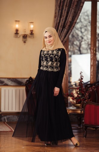 Black Hijab Evening Dress 52675-01