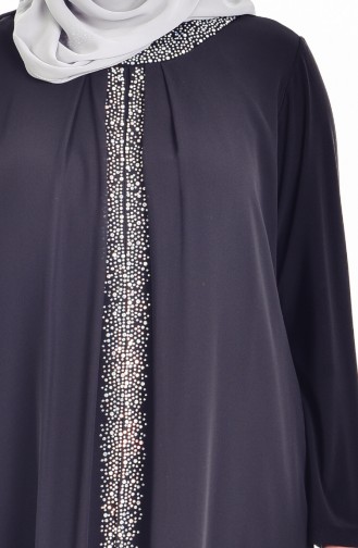 Büyük Beden Taş Baskılı Elbise 6101-03 Siyah