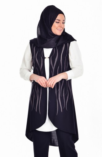 Gilet İmprimé de Pierre Grande Taille 4740-03 Noir Vison 4740-03