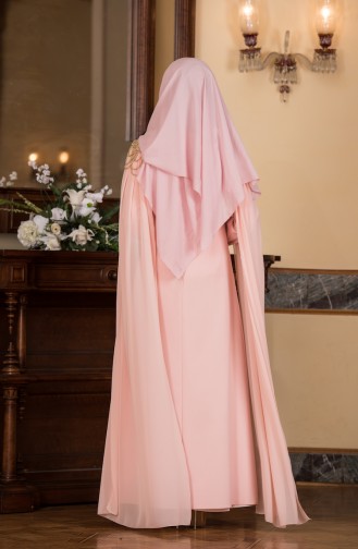 Salmon Hijab Evening Dress 0008-02