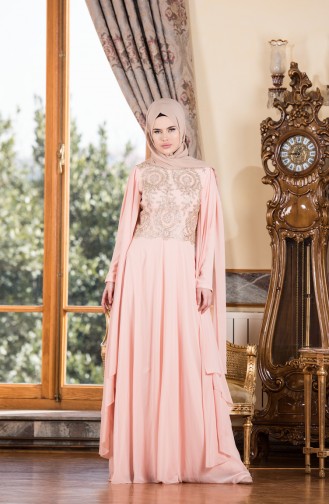 Salmon Hijab Evening Dress 7204-01