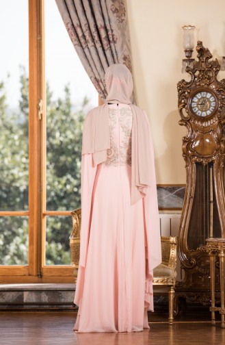 Salmon Hijab Evening Dress 7204-01