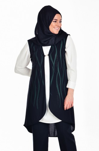 Gilet Pierre İmprimé Grande Taille 4740-02 Noir Vert 4740-02